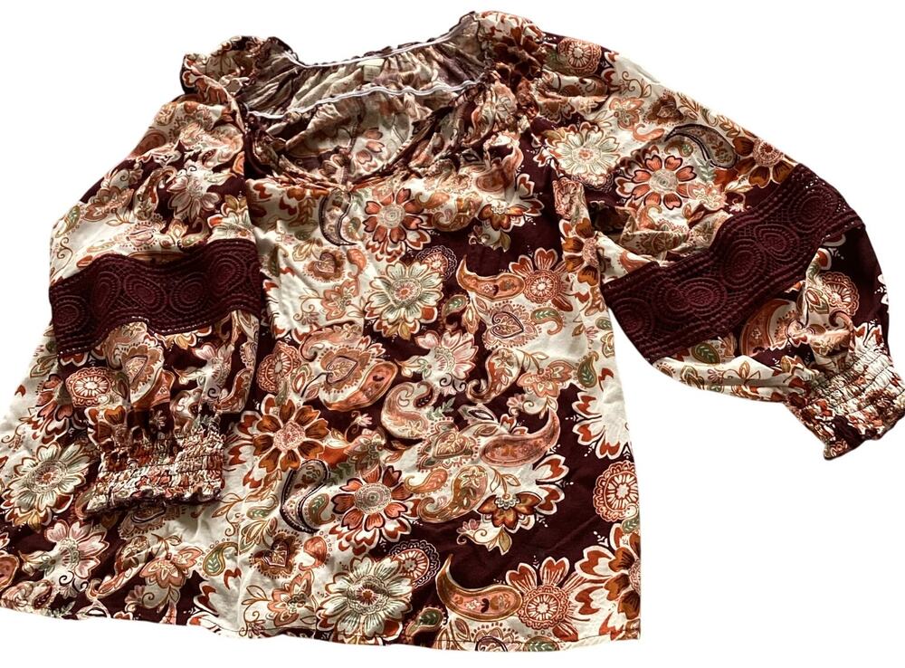 Cato 3/4 Sleeve Top – Lace Inset, Size Large